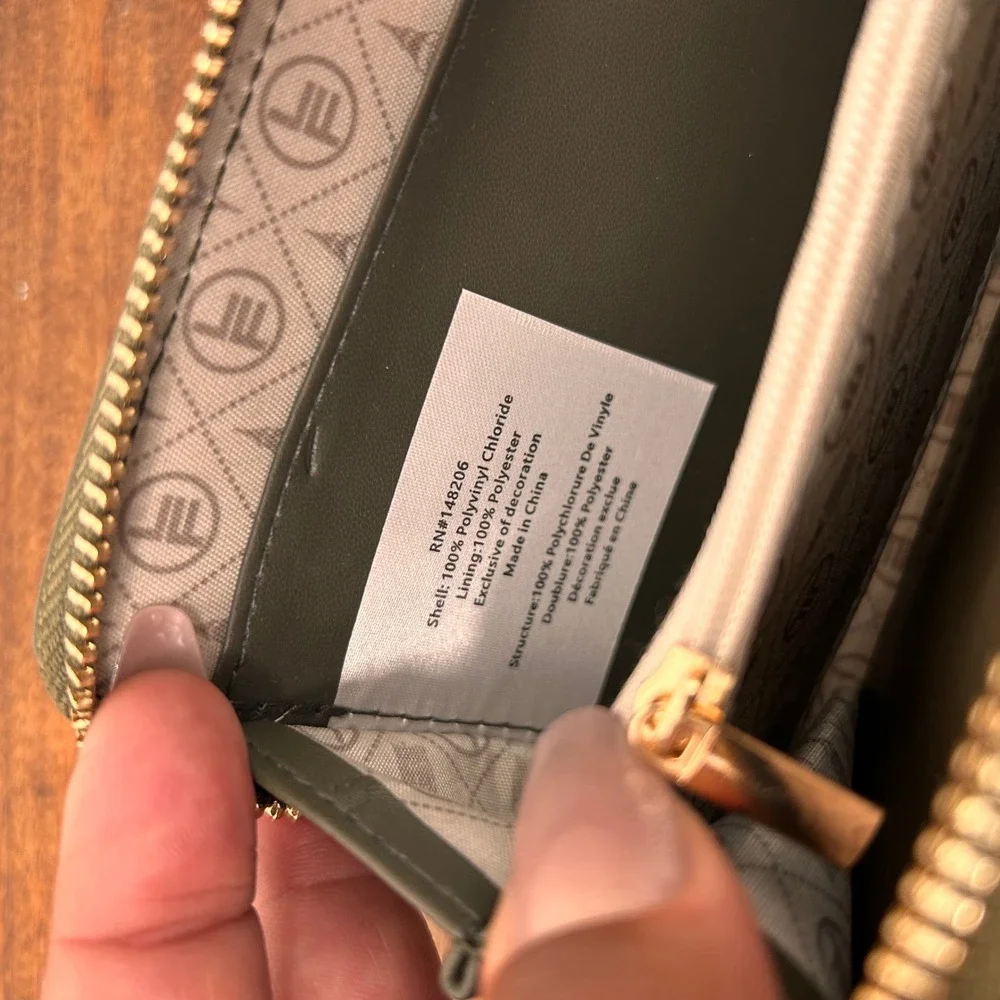London Fog Collection Olive Green Wristlet Wallet Gold Tone Hardware NWT